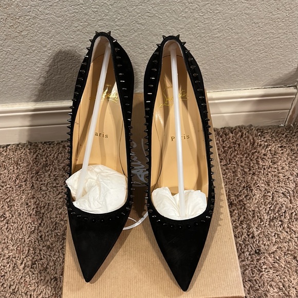 Christian Louboutin Anjalina 100 Veau Velours Black Gun Size 37 - Picture 3 of 9